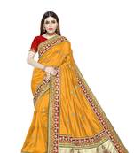 Yellow embroidered art silk saree with blouse