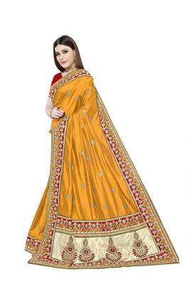 Yellow embroidered art silk saree with blouse 2