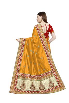 Yellow embroidered art silk saree with blouse 3