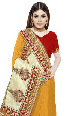 Yellow embroidered art silk saree with blouse 4