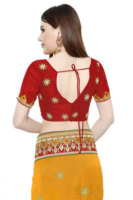 Yellow embroidered art silk saree with blouse 5