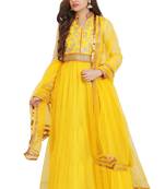 Yellow net embroidered semi stitched salwar with dupatta