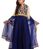 Navy blue embroidered art dupion silk salwar with dupatta