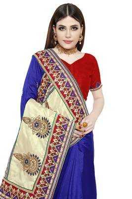 Dark royal blue embroidered art silk saree with blouse 4