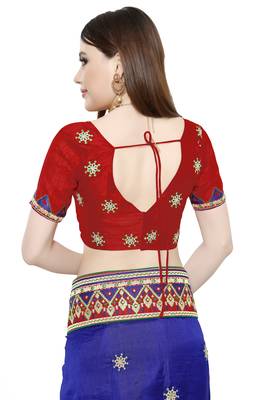 Dark royal blue embroidered art silk saree with blouse 5