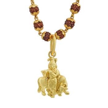 Lord Krishana Gold Plated Pendant With Rudraksha Mala 5