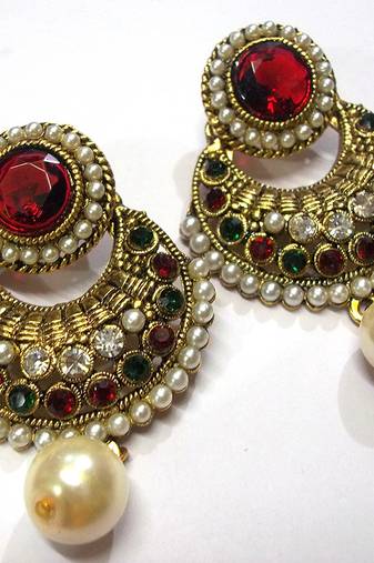 Pearl Drop Multi color polki earrings