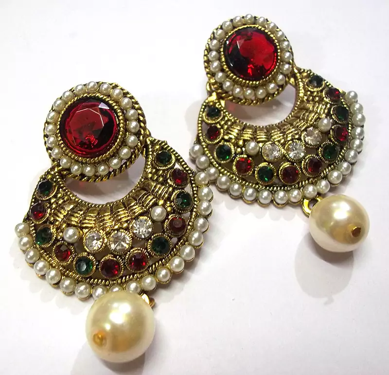 Pearl Drop Multi color polki earrings
