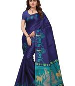 Blue printed khadi saree with blouse