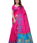 Pink printed khadi saree with blouse