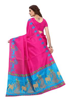 Pink printed khadi saree with blouse 4