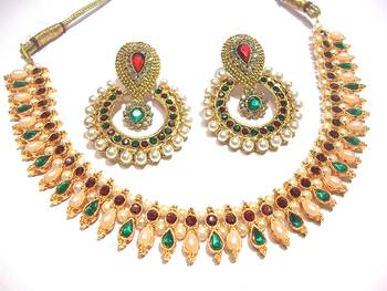 Multi color Golden Chokker Necklace Set 1