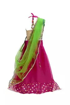 Magenta embroidered net stitched lehenga