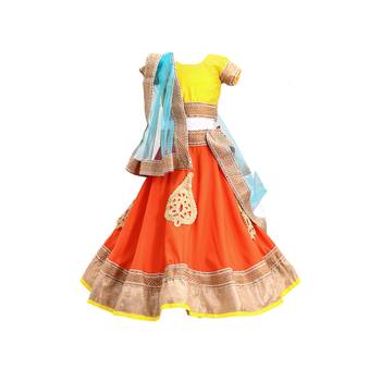 orange  embroidered brocade stitched lehenga 1