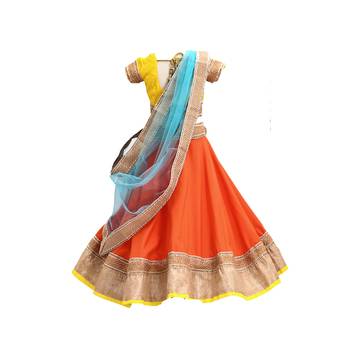 orange  embroidered brocade stitched lehenga 2