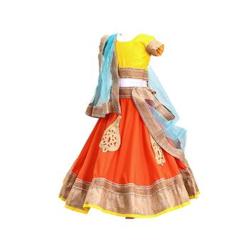 orange  embroidered brocade stitched lehenga 3