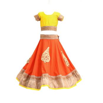 orange  embroidered brocade stitched lehenga 4
