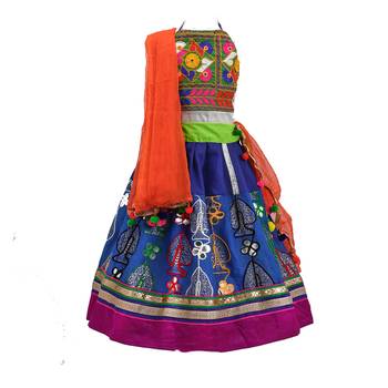 Electric-blue embroidered cotton stitched lehenga 1