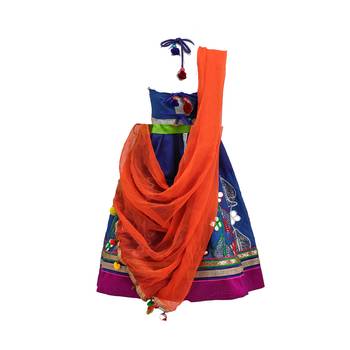Electric-blue embroidered cotton stitched lehenga 2