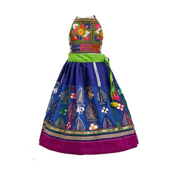 Electric-blue embroidered cotton stitched lehenga 3
