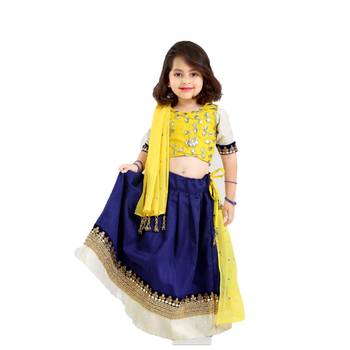Dark-blue embroidered cotton stitched lehenga 1