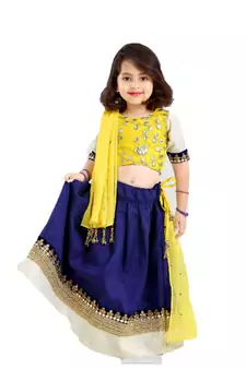 Dark-blue embroidered cotton stitched lehenga