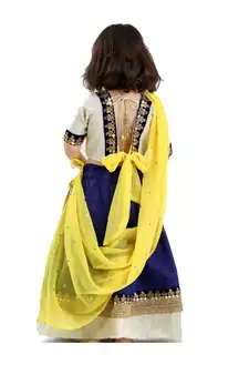 Dark-blue embroidered cotton stitched lehenga