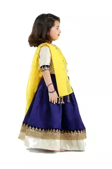 Dark-blue embroidered cotton stitched lehenga