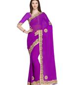 Purple embroidered faux georgette saree with blouse