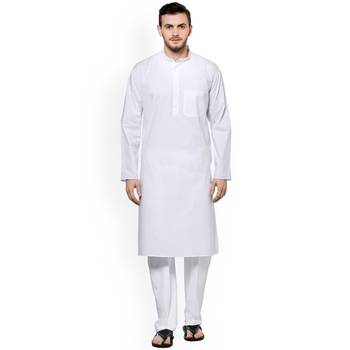 White Plain Cotton Kurta Pajama 1