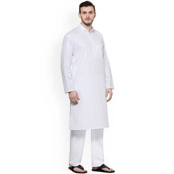 White Plain Cotton Kurta Pajama 2