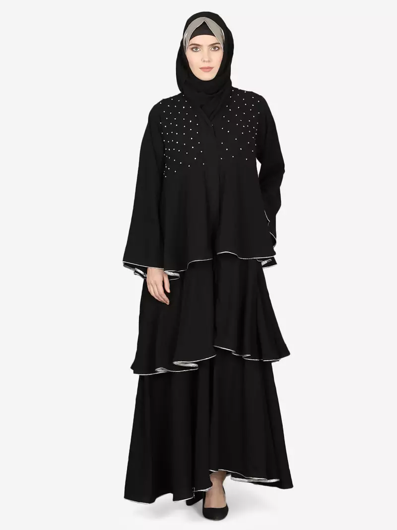 Nazneen Hand Work Three Bell Layer Party Abaya