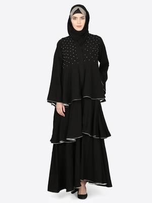 EID Black Nazneen Handwork Ruffled and Bell Layered Ramadan Party Abaya 1