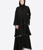 EID Black Nazneen Handwork Ruffled and Bell Layered Ramadan Party Abaya