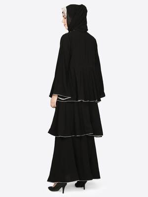 EID Black Nazneen Handwork Ruffled and Bell Layered Ramadan Party Abaya 5