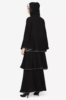 EID Black Nazneen Handwork Ruffled and Bell Layered Ramadan Party Abaya