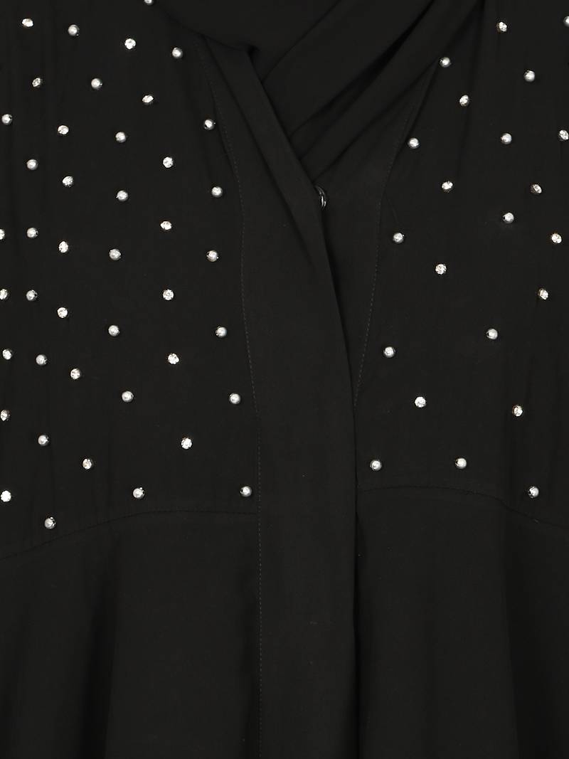 EID Black Nazneen Handwork Ruffled and Bell Layered Ramadan Party Abaya