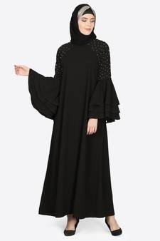 Nazneen Three Bell At Sleeve Hand Work Party Abaya
