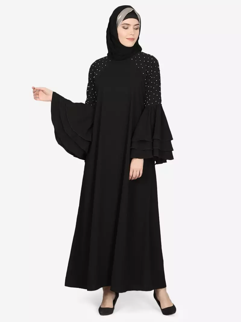 Nazneen Three Bell At Sleeve Hand Work Party Abaya