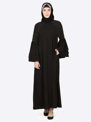 Nazneen Three Bell At Sleeve Hand Work Party Abaya 2