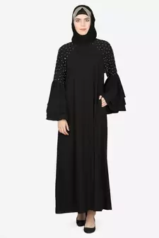 Nazneen Three Bell At Sleeve Hand Work Party Abaya