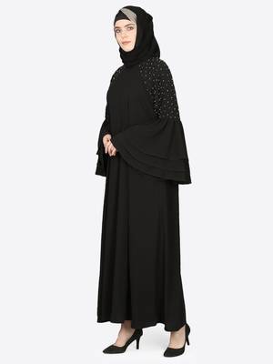 Nazneen Three Bell At Sleeve Hand Work Party Abaya 3