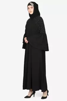 Nazneen Three Bell At Sleeve Hand Work Party Abaya