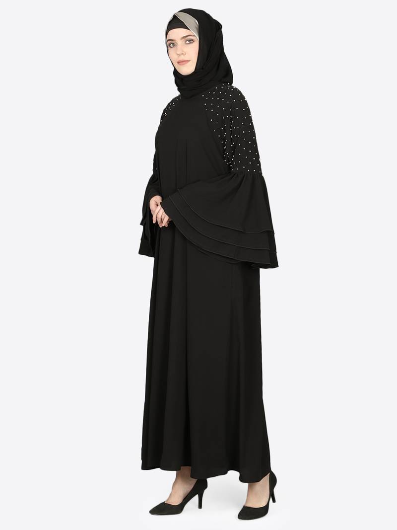 Nazneen Three Bell At Sleeve Hand Work Party Abaya