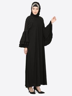 Nazneen Three Bell At Sleeve Hand Work Party Abaya 4