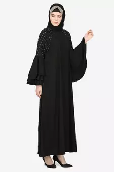 Nazneen Three Bell At Sleeve Hand Work Party Abaya