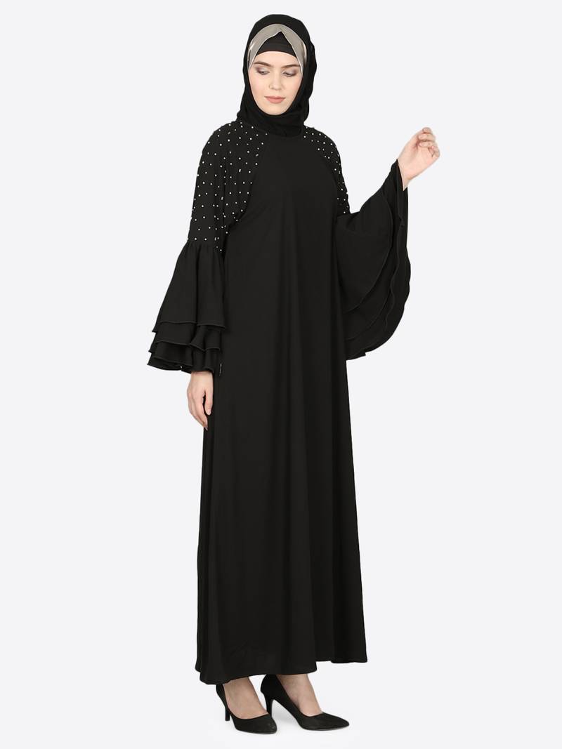 Nazneen Three Bell At Sleeve Hand Work Party Abaya