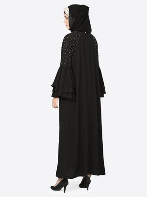 Nazneen Three Bell At Sleeve Hand Work Party Abaya 5