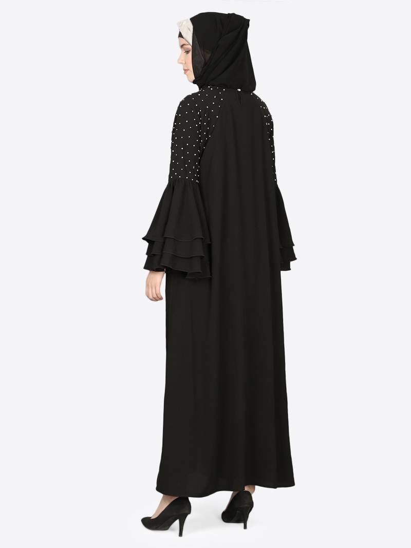 Nazneen Three Bell At Sleeve Hand Work Party Abaya