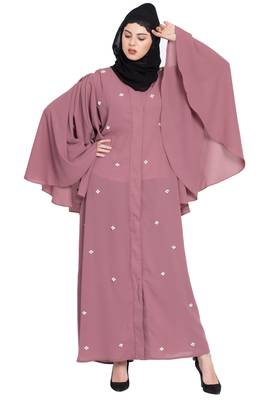 Nazneen Butterfly Sleeve Front Open Pearls Dubai Kaftan 1